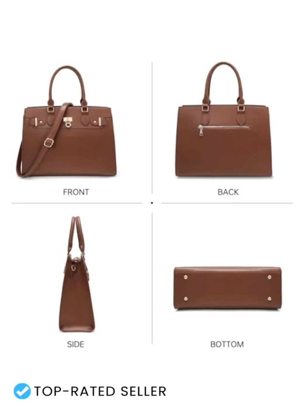 Large Women's Satchel Purse Vegan Leather Top Handle Bag with Adjustable Strap